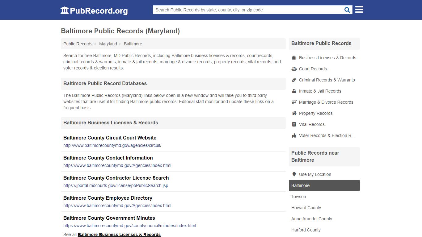 Free Baltimore Public Records (Maryland Public Records) - PubRecord.org