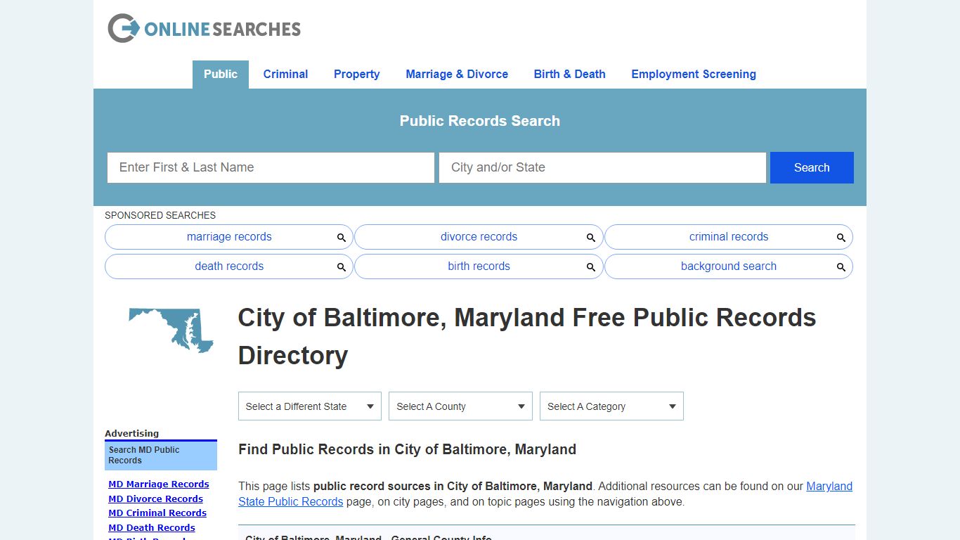 City of Baltimore, Maryland Public Records Directory